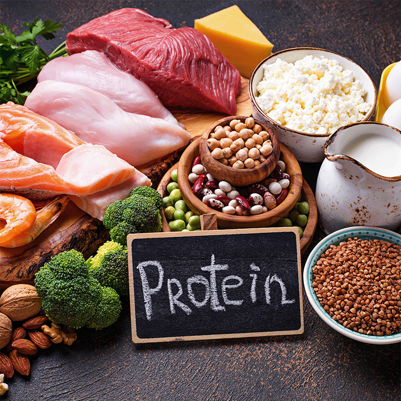 Protein sign raw meat nuts legumes