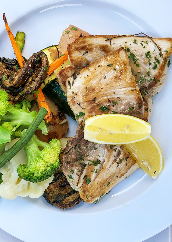 grilled mahi mahi lemons mushrooms broccoli Seafood - Snow Crab