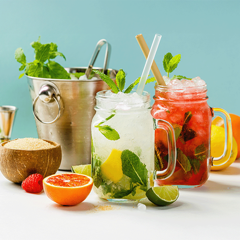 mason jars mocktails fruit drinks ice bucket