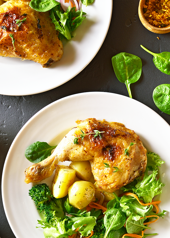 whole chicken thigh leg potatoes greens spinach broccoli Boneless Skinless Chicken Breast