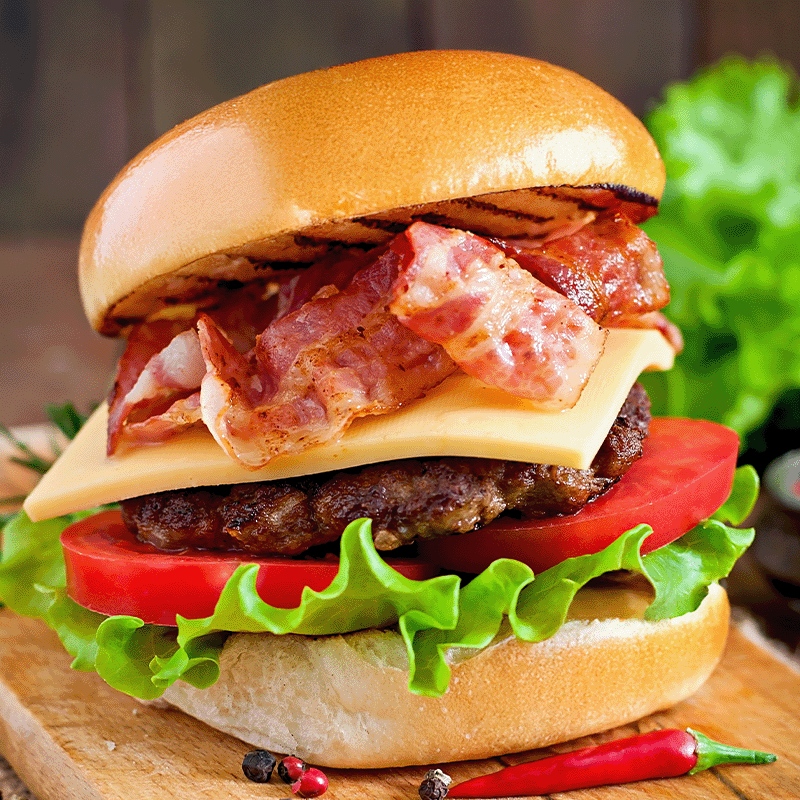 bacon cheeseburger cold cheese tomato lettuce no seed bun